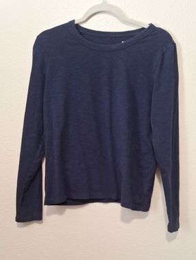 GAP Navy Petite Long Sleeve Cotton Blend Capsule Crewneck Top, Large